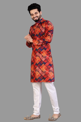 PARALLEL TIMES Men Solid Straight Kurta(Orange)