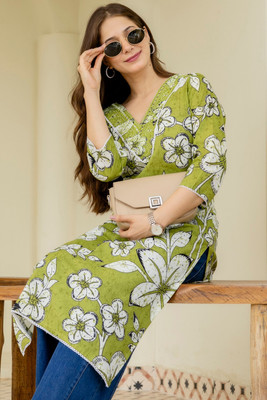 Surhi Women Printed Straight Kurta(Green)
