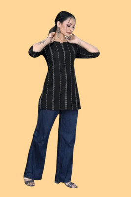 Kfashionbj Women Solid A-line Kurta(Black)