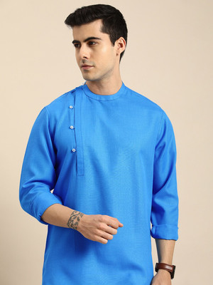 ANOUK Men Solid Straight Kurta(Blue)