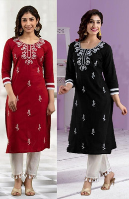 SISTO Women Chikan Embroidery A-line Kurta(Multicolor)