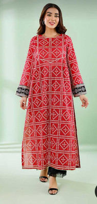 RRRYARN Women Bandhani Straight Kurta(Red, White)