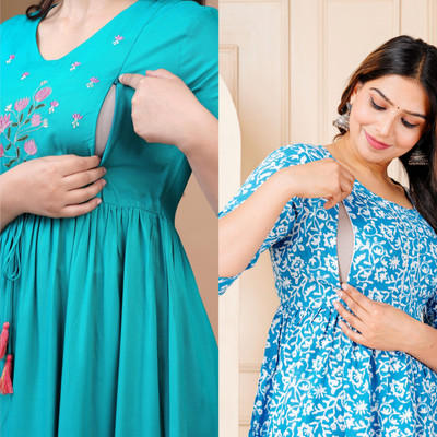RANGRAIL Women Printed Anarkali Kurta(Blue)