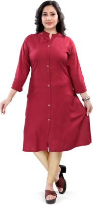 Avantrys Women Solid Frontslit Kurta(Maroon)