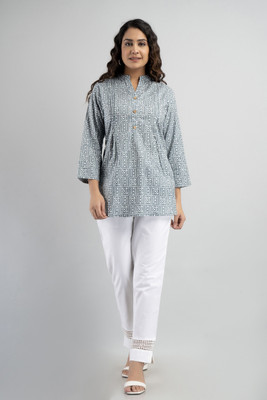 Soaring High Casual Floral Print Women Grey, White Top