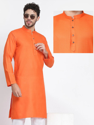 Tsarina Men Solid Straight Kurta(Orange)