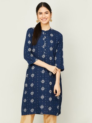 Melange by Lifestyle Women Printed Asymmetric Kurta(Blue)