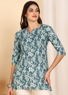 Moda Rapido Women Printed Tunic Kurta(Light Blue)