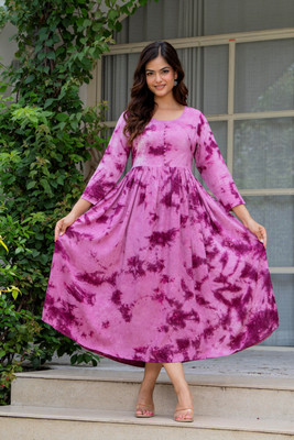TANTANATAN Women Printed Anarkali Kurta(Purple)