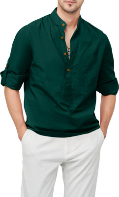 SHOPYCLICK Men Solid Straight Kurta(Dark Green)
