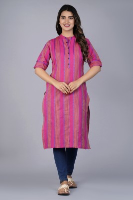 HEARTLOOM Women Printed Straight Kurta(Pink)