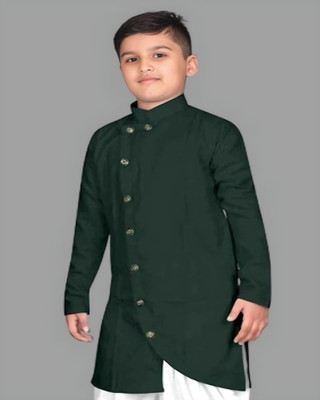 Kavyangle Creation Boys Solid Straight Kurta(Dark Green)