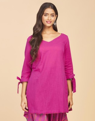 Fabindia Women Solid Straight Kurta(Pink)