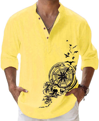 DEELMO Men Solid Straight Kurta(Yellow)