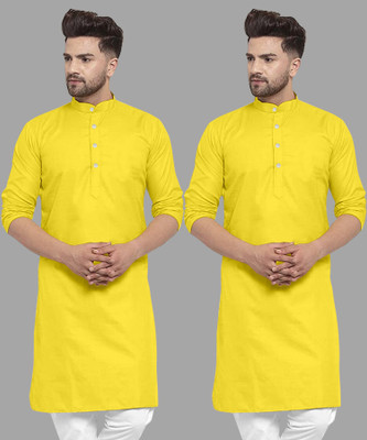 UDANIENTERPRISE Men Solid Straight Kurta(Yellow)