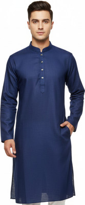 Kunashk creations Men Solid Straight Kurta(Blue)