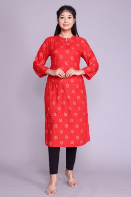 DEEPAK Women Printed A-line Kurta(Red)