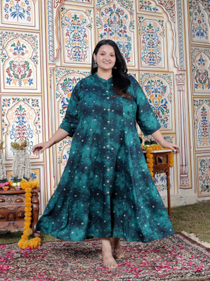 Swasti Women Printed Gown Kurta(Blue)