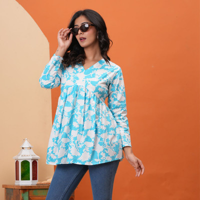 GAURANKI CREATION Casual Printed Women Blue Top