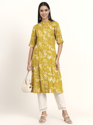 DIVENA Women Printed A-line Kurta(Yellow)