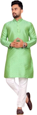 DIAMOND CLUSTER Men Self Design Flared Kurta(Light Green)