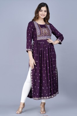 ROZ TEXTILES Women Printed Ethnic Dress Kurta(Purple)