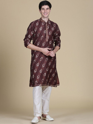 ANOUK Men Abstract Straight Kurta(Brown)