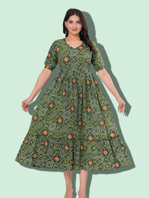 HouseOfCommon Women Printed Anarkali Kurta(Green)