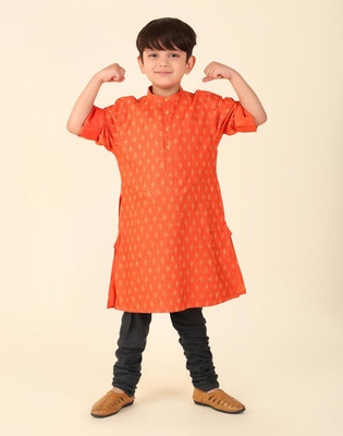Fabindia Boys Printed A-line Kurta(Orange)