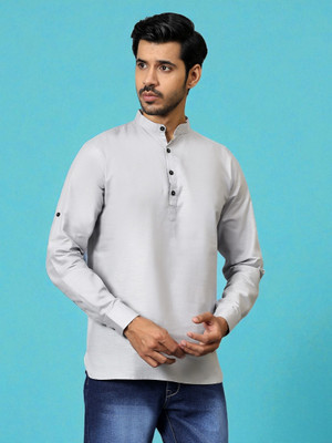 FireFish Men Solid A-line Kurta(Grey)