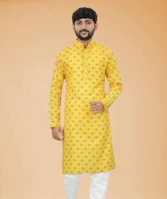 Rashmi Genz Men Printed Straight Kurta(Yellow)
