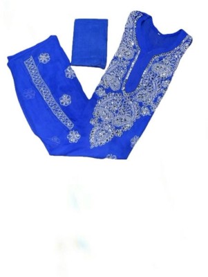 Beauty Chikan handicraft Women Embroidered Straight Kurta(Blue, White)