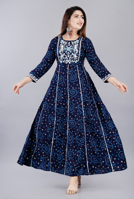 JE JITARWAL Women Embroidered Anarkali Kurta(Blue)