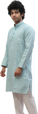 Chhabra Kreations Men Striped Straight Kurta(Light Blue, Beige)