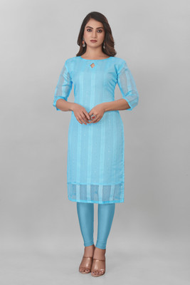 ak fashion mall Women Embroidered Ethnic Dress Kurta(Light Blue)