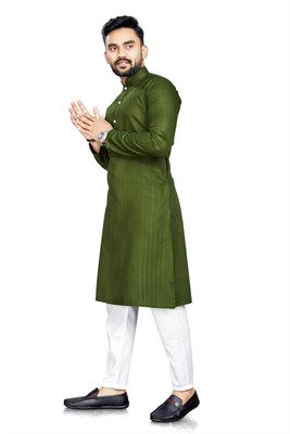 ZURIKA FASHION Men Striped A-line Kurta(Green)
