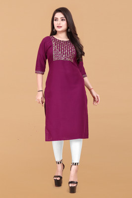 KNG TEXTILE Women Embroidered A-line Kurta(Purple)