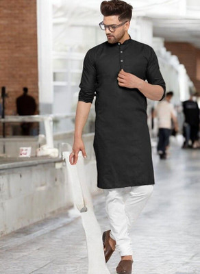 Krisha trend Men Solid Straight Kurta(Black)