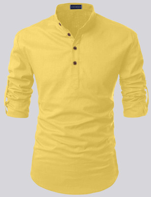 ZOMBOM Men Solid Straight Kurta(Yellow)