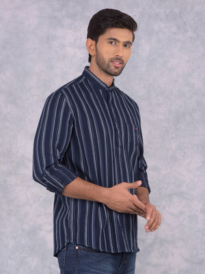 CRIMSOUNE CLUB Men Striped Straight Kurta(Dark Blue)