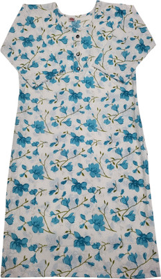 aaapremises Women Floral Print A-line Kurta(White, Green, Light Blue)