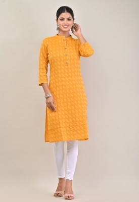 Rakshita Fashions Women Self Design Straight Kurta(Yellow)