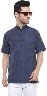 isdfabric Men Solid Straight Kurta(Dark Blue)