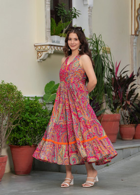 HOC's Women Printed Anarkali Kurta(Multicolor)