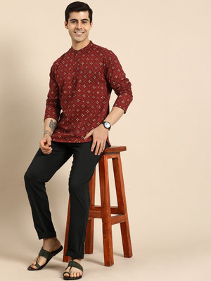 ANOUK Men Printed Straight Kurta(Red)