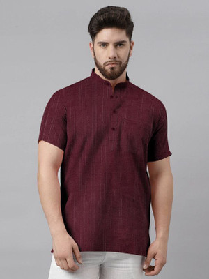MK WORLD Men Solid Straight Kurta(Maroon)
