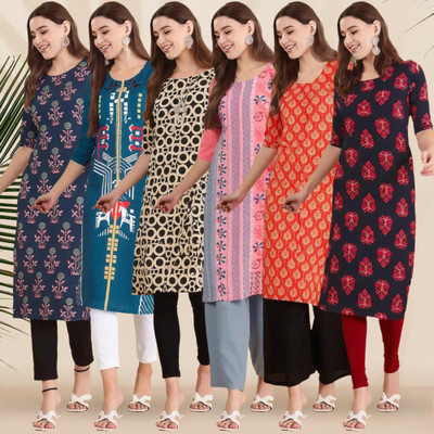 1 Stop Fashion Women Printed Straight Kurta(Multicolor)