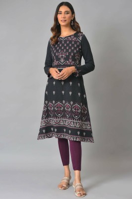 W Women Floral Print A-line Kurta(Black)