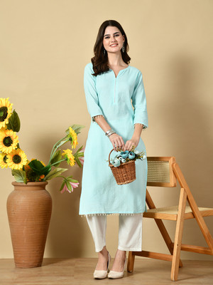 vidhani Women Solid Straight Kurta(Blue)