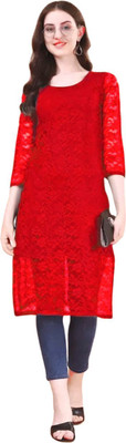 URUFASHIIONMART Women Self Design A-line Kurta(Red)
